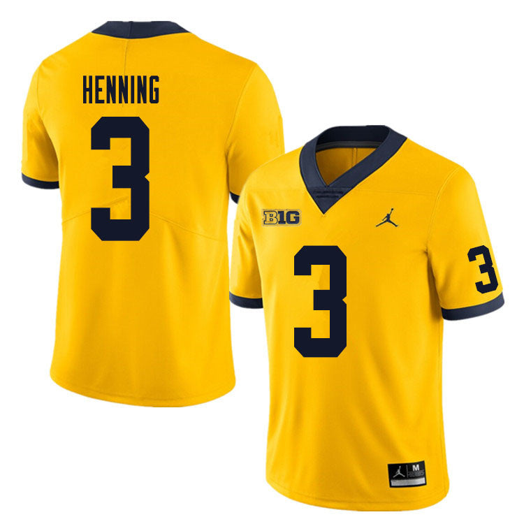 Men's #3 A.J. Henning Michigan Wolverines College Football Jersey
