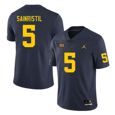 Men's #5 Mike Sainristil Alumni Michigan Wolverines Football Jersey